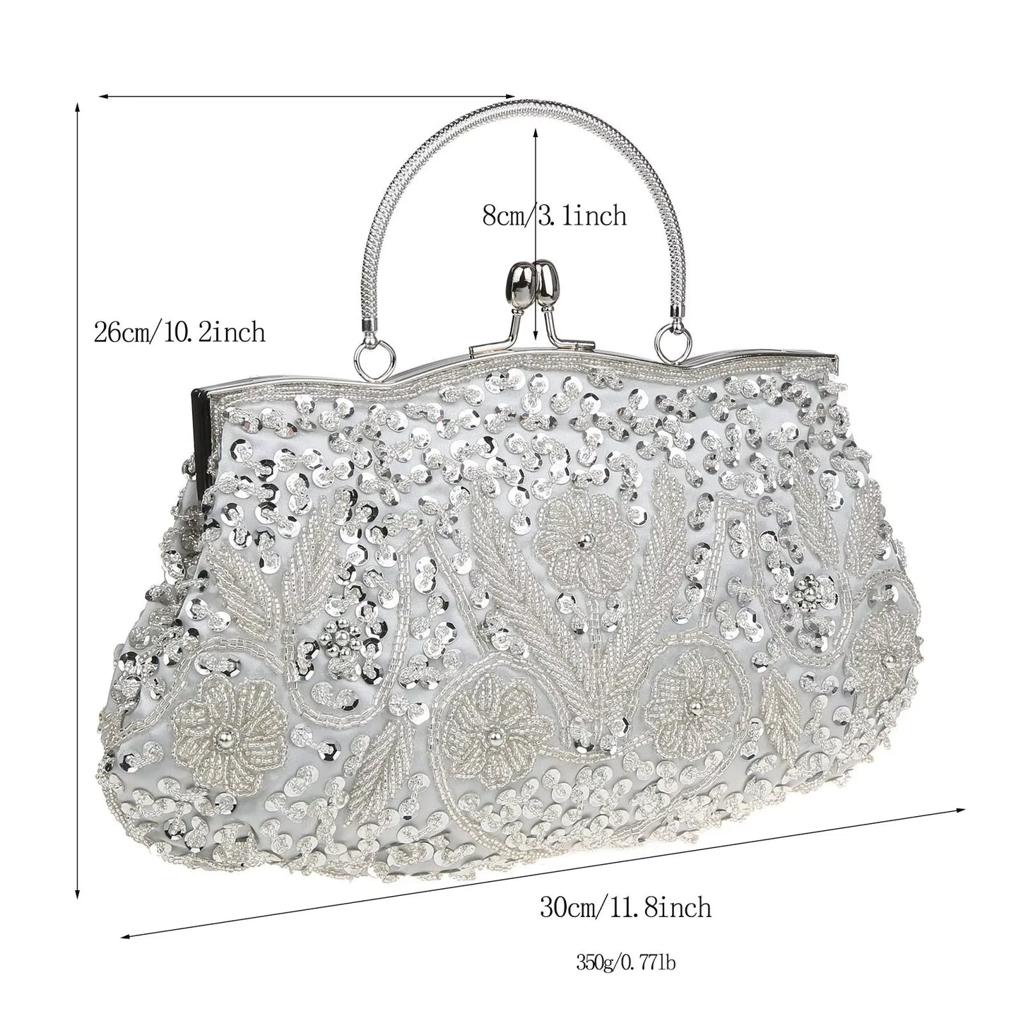 Womens Beaded Embroidered Clutch Bag With Shoulder Chain Party Purse