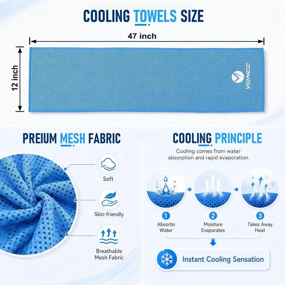 Dual Cooling Towels Set, 47x12, Breathable Microfiber, Ideal for Exercise, Yoga, Outdoors, and More