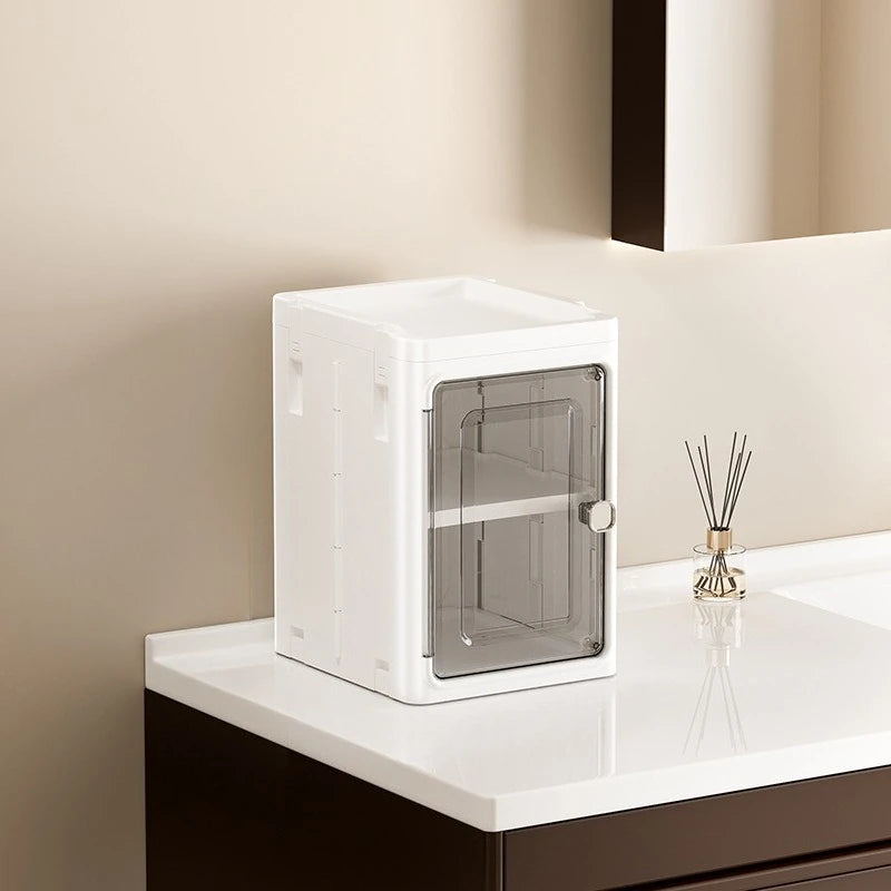 5-Tiers Slim Bathroom Storage Cabinet, Foldable Storage Cabinets,Narrow Bathroom Storage,Movable Bathroom Storage Organizer for Small Spaces,Bathroom,Kitchen,Laundry,White