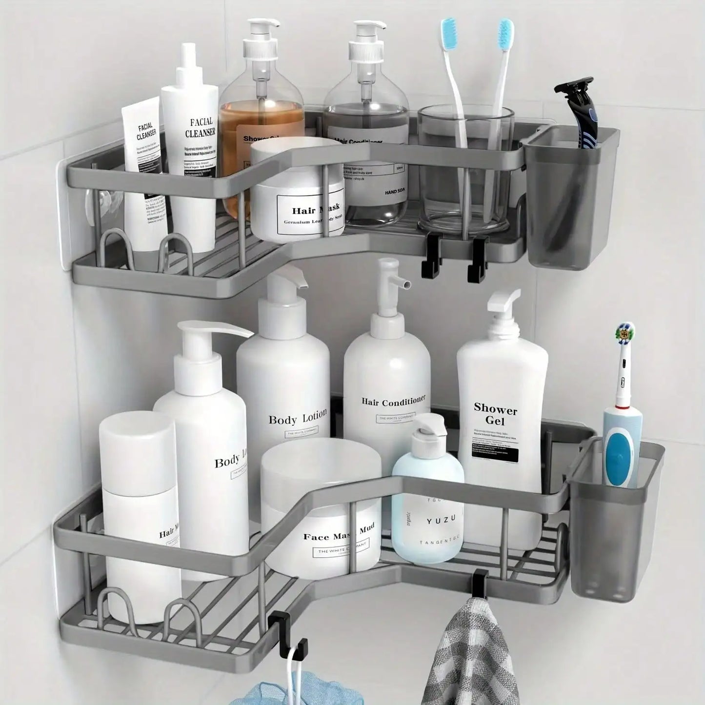 Corner Shower Caddy Adhesive, 2 Packs Shower Organizer With 2 PackSoap Holder And 12 Hooks, Rustproof Corner Shower Shelves, No Drilling Shower Shelf For Inside Shower Back To School
