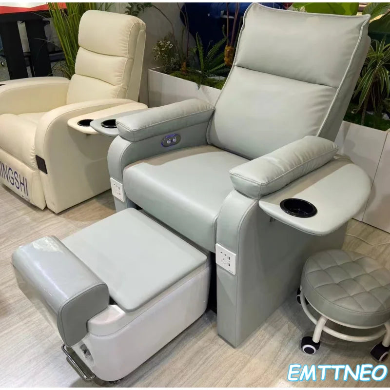 Foot Care Chair, Relaxing Massage Lying Modern Foot Spa Made of Stainless Steel Synthetic Leather Suitable for Beauty Salons