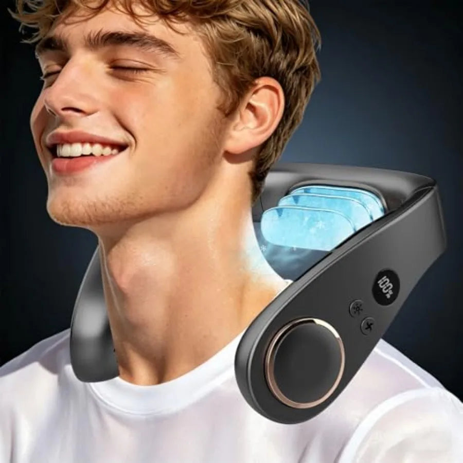 Neck Fan with Cooling Plate-24H Quiet Powerful Fans that Blow Cold Air-5 SpeedandPower LED Display-USB 5500mAh Bladeless Wearab