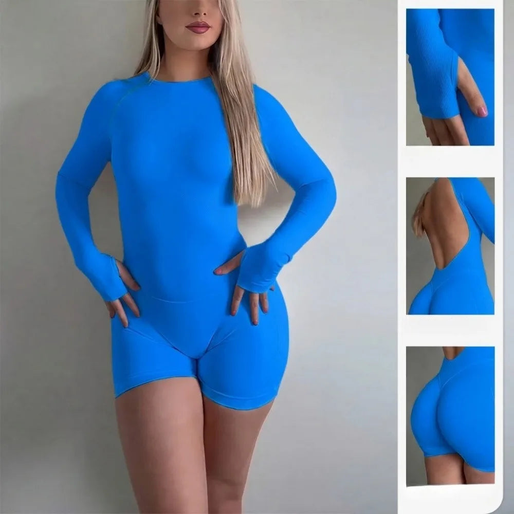 Women Open Back Seamless Knit Yoga Jumpsuit Nylon Quick Dry