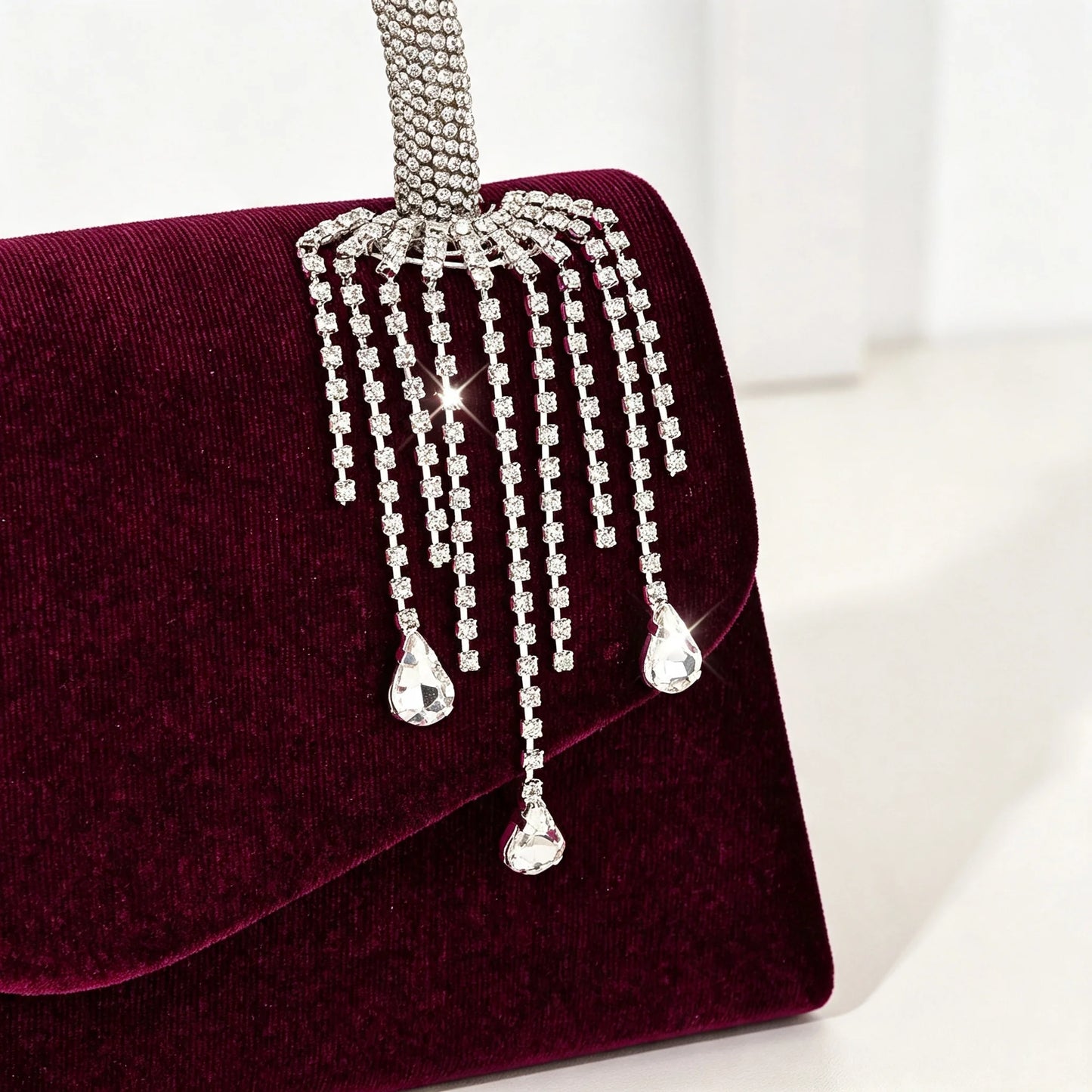 Women's Velvet Envelope Clutch With Rhinestone Tassel Pendant Bag