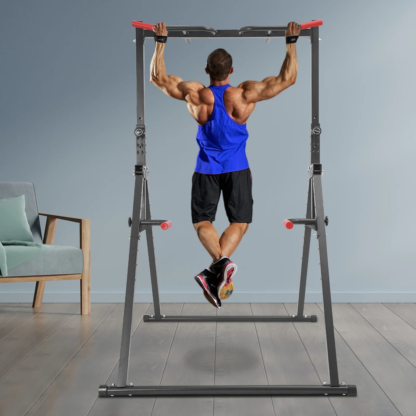 Powerful Tower Pull Up Bar Dip Station For Home Gym