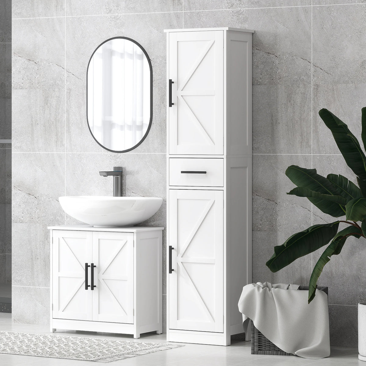 Homcom 67" Tall Bathroom Storage Cabinet with Drawer, Farmhouse Narrow Bathroom Cabinet with Barn Doors, White
