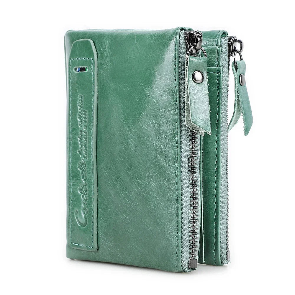 Genuine Leather Short Wallet Card Holder Money Clip Unisex