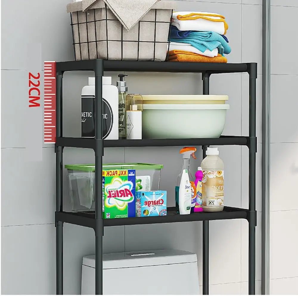 3 Tier Over the Toilet Shelf, Freestanding Bathroom Shelves | Over Toilet Bathroom Organizer Storage Rack, Space Saver Freestanding Shelf for Restroom Laundry Balcony Room, Black