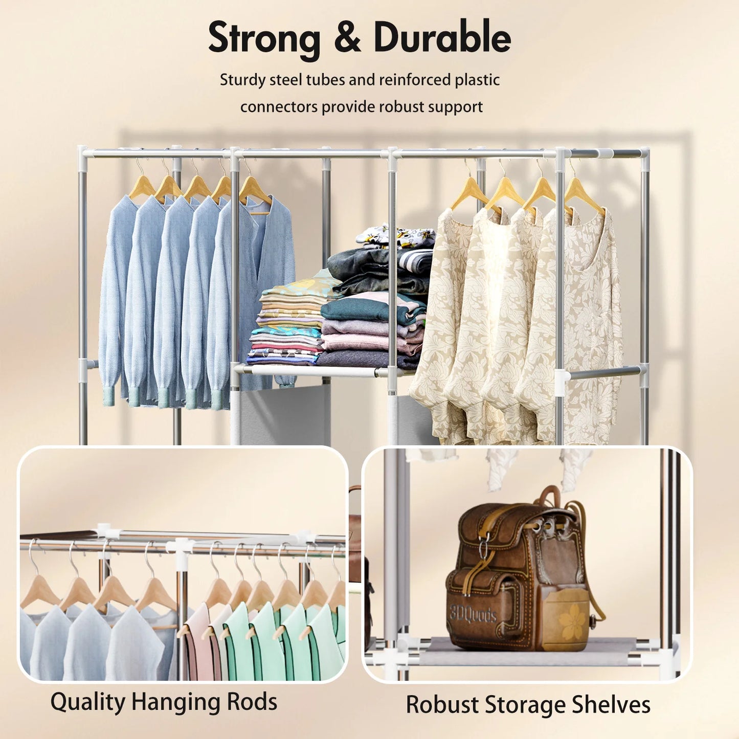 Closet Storage Portable Organizer Clothes Wardrobe Large Capacity Dustproof Non-woven Fabric Quick and Easy Assembly