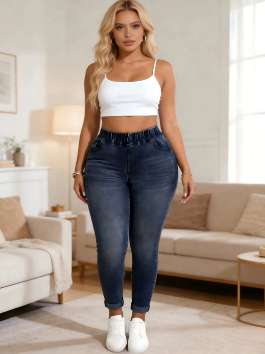 【HME】Jeans | Women Skinny Jeans High Waist Stretch Denim Pants Hip-Lifting Cuffed Ankle Y2K Aesthetic Casual Slim Trousers
