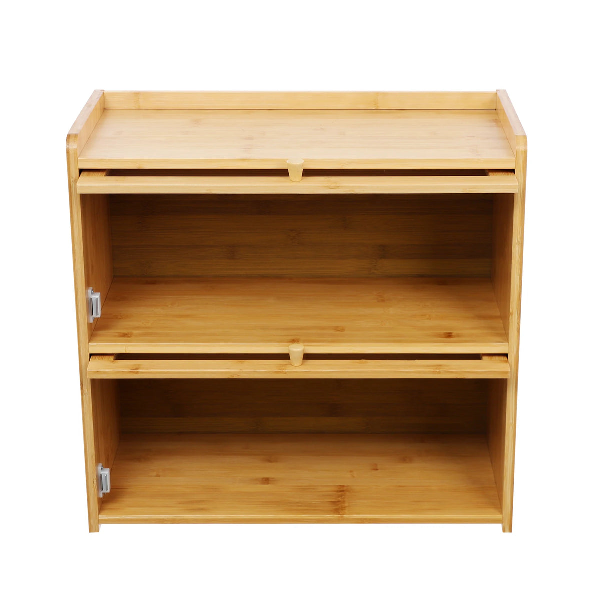 Storage Cabinet Bamboo 2 Tier Countertop Organizer with Glass Doors for Kitchen Bathroom Bedroom Storage Box