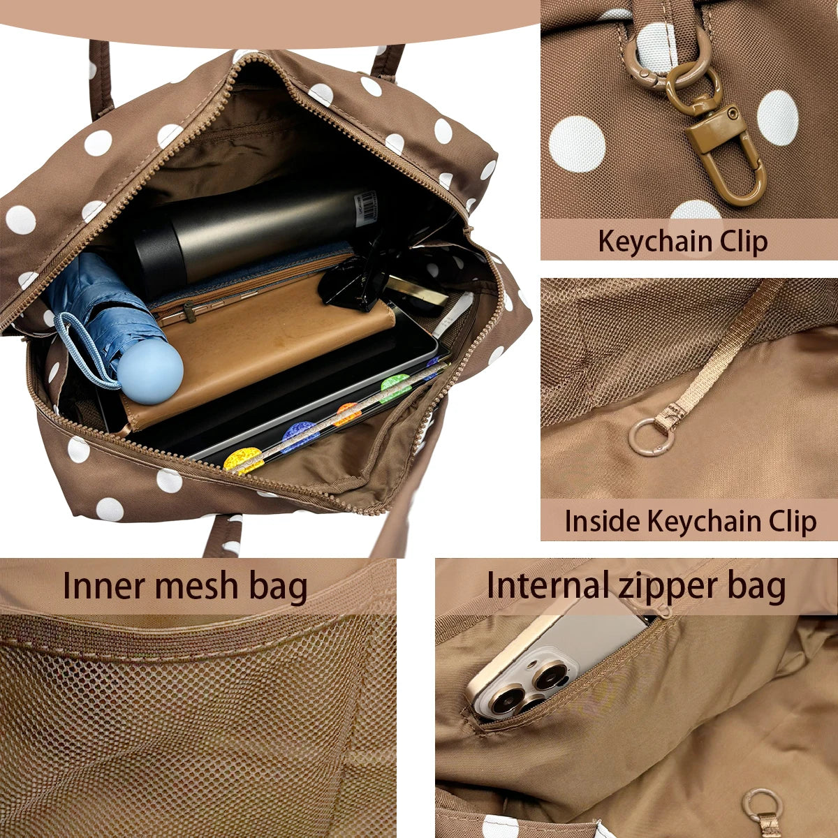 Women's Nylon Slouchy Tote Bag With Zipper Closure