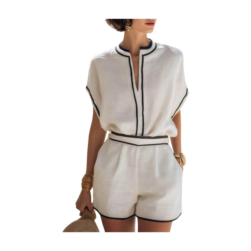Women Stand Collar Dolman Top High Waist Pocket Shorts Set