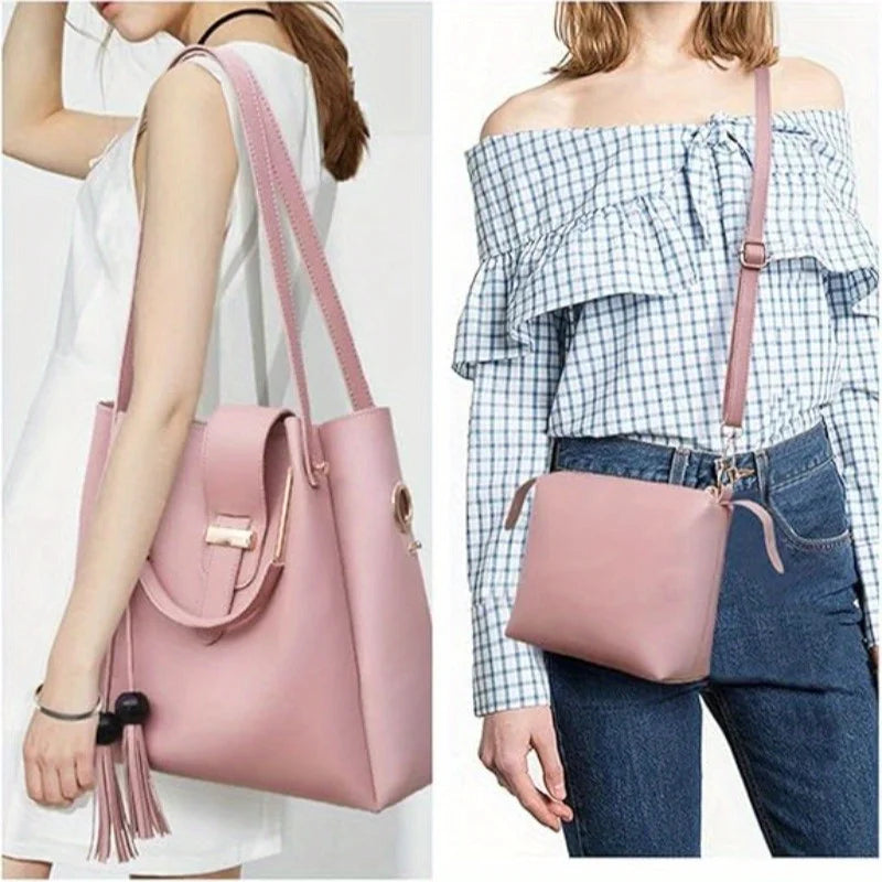 PU Leather Women Tote Bag Set Shoulder Crossbody Messenger Clutch