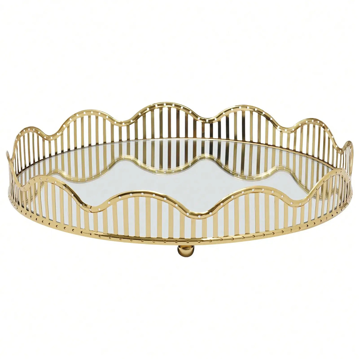 Round Glass Decorative Storage Tray, Multi-Purpose Vanity Organizer Tray for Bathroom Countertop, Jewelry Perfume Cosmetics Display Holder for Bedroom Living Room