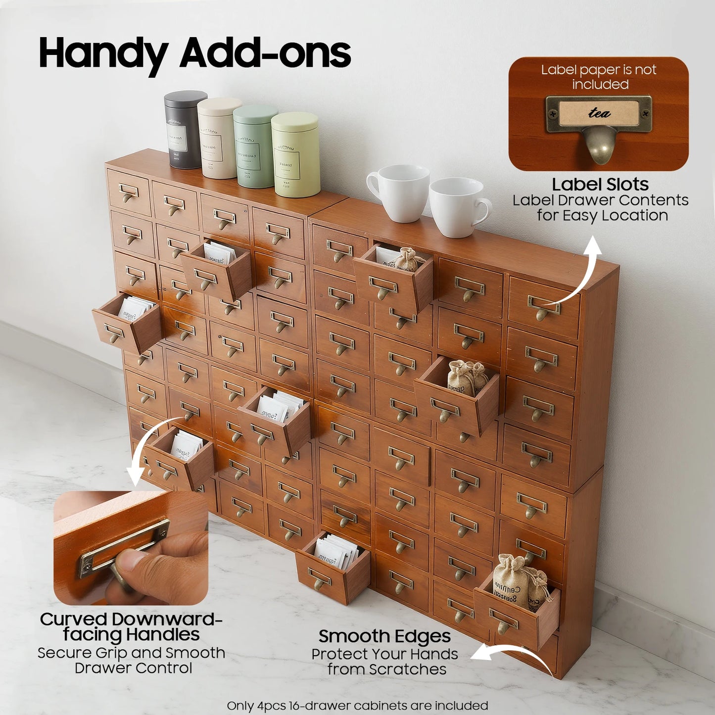 64 Drawer Storage Cabinet Pine Wood Tabletop Organizer Box for Home Office Craft Supplies Organization