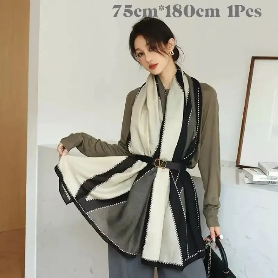 Women's Set Series Cotton Satin Silk Scarf Hair Band Headdress Ribbon