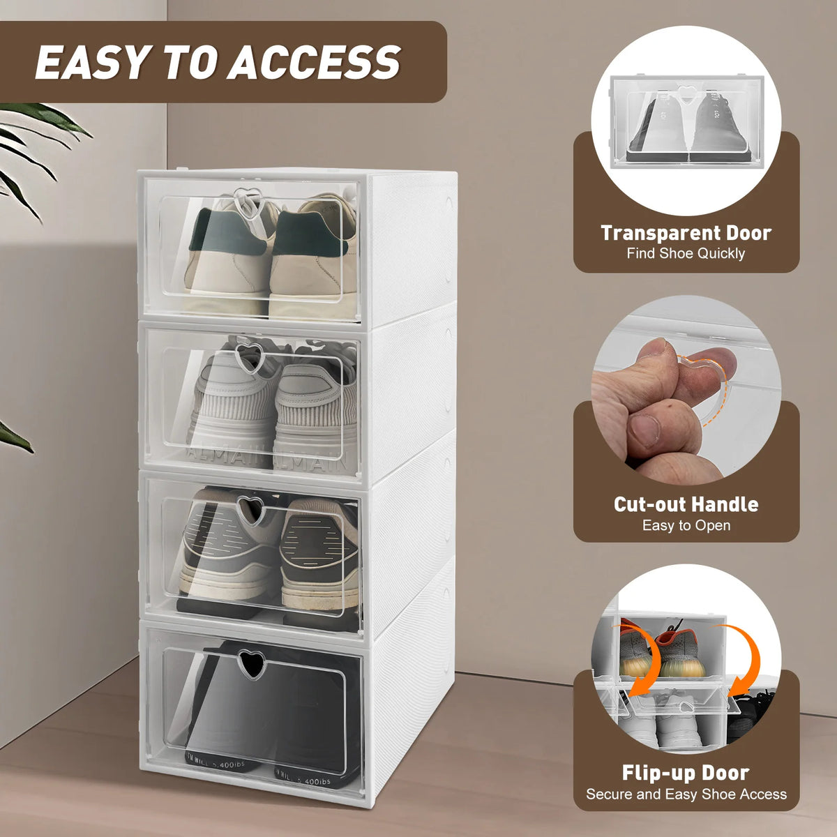 20PCS Stackable Shoe Storage Box Transparent Shoe Organizer Side Flap Design Dust‑proof PP Shoe Case with Heart‑shaped Vent Holes Shoe Organizer for Home Closet
