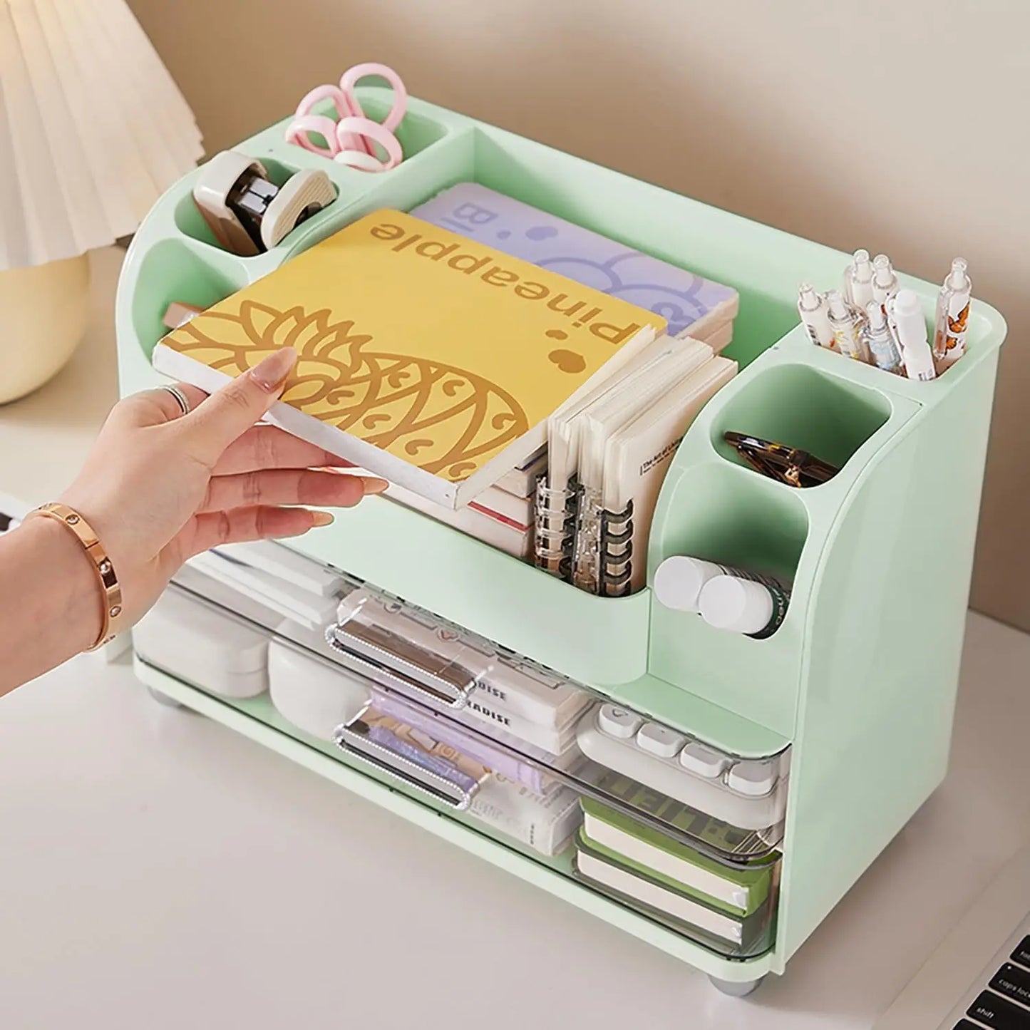 Makeup Organizer with Drawers for Vanity,Bathroom Countertop Organizer with Brushes Holder,Skincare Storage Organizer for Lipsticks,Nail Polishes, Perfumes,Eyeshadow Palettes (Green)