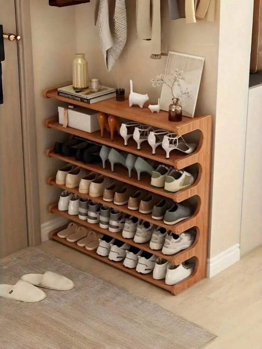 1-piece 5-6-tier space-saving bamboo freestanding multifunctional ultra-easy-to-assemble natural shoe rack storage shelf, suitable for entryway, wardrobe, hallway, bedroom, home decor, desktop storage shoe rack unit