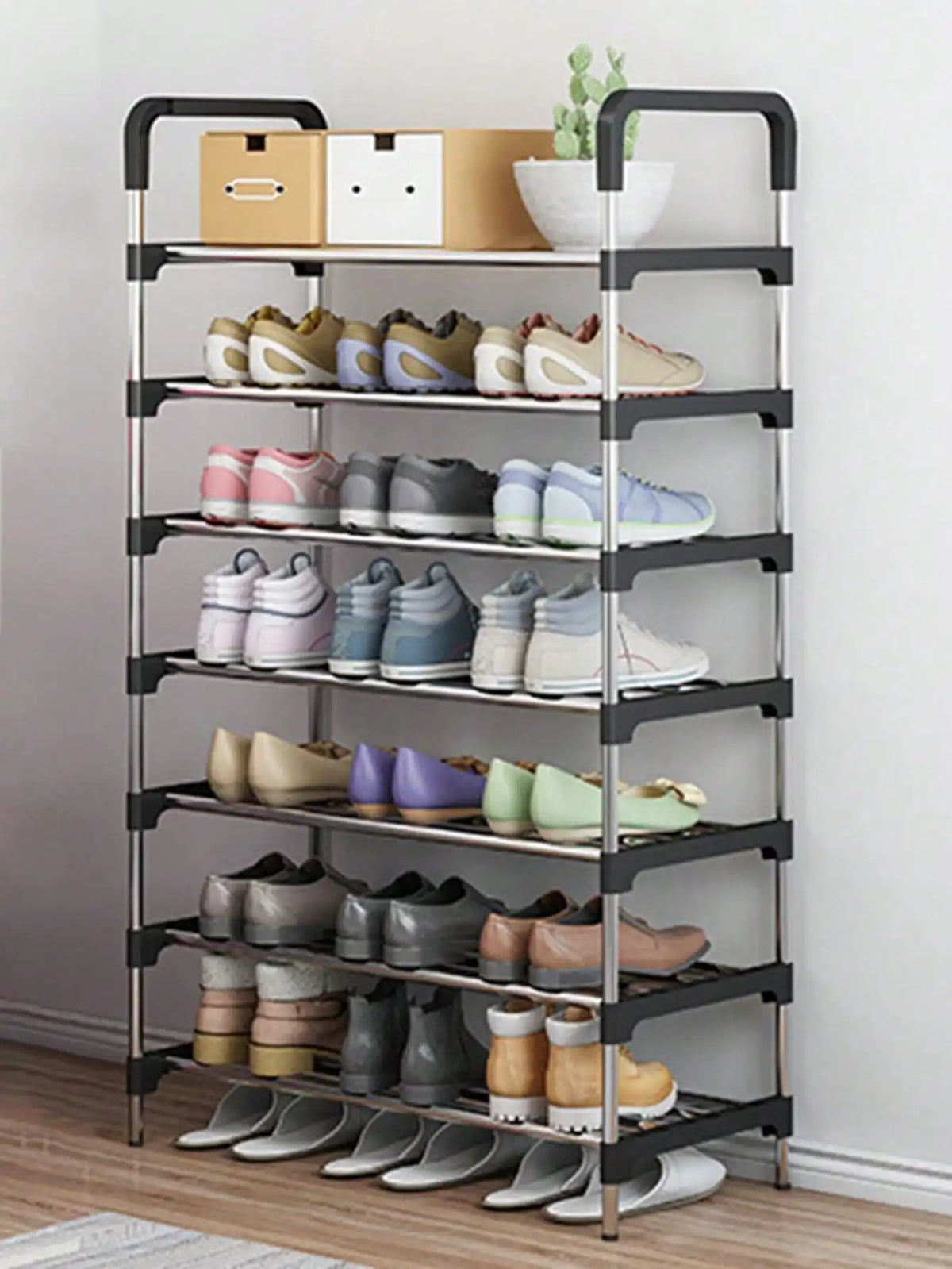 Adjustable Stainless Steel Shoe Rack, 7/8-Tier Large Capacity Shoe Organizer, Space Saving Multi-Layer Storage Rack for Entryway, Bedroom & Closet