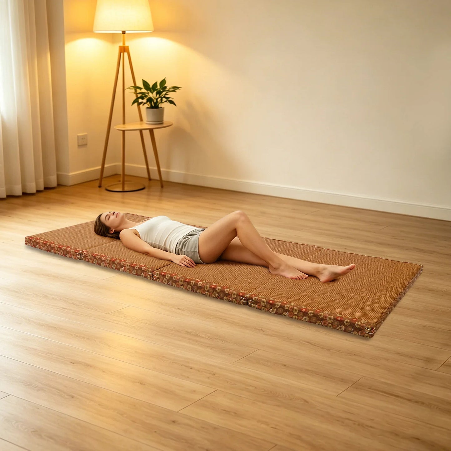 Artificial Rattan Foldable Floor Mattress For Meditation And Living