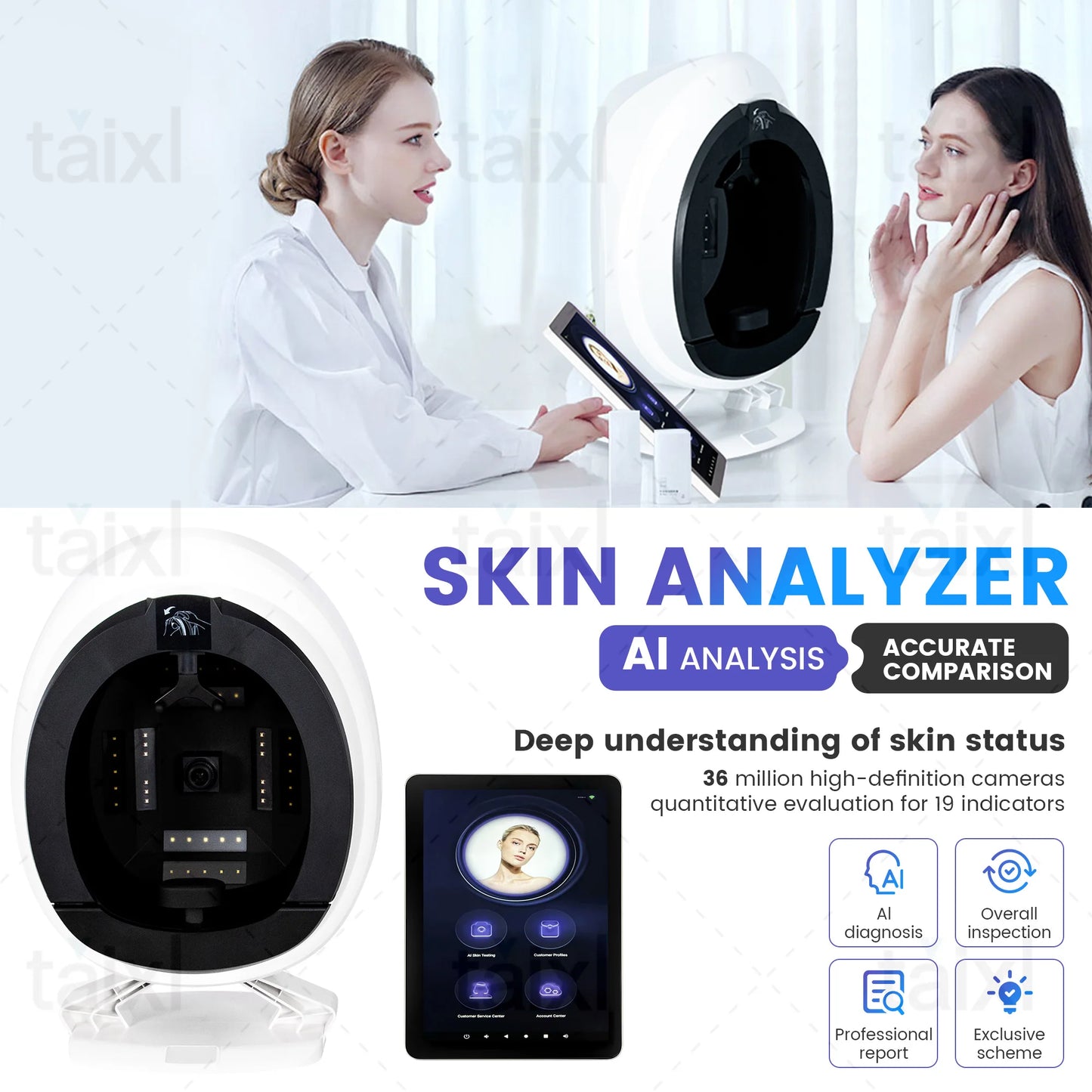 3D Facial Skin Analyzer Q1 Magic Mirror Camera Detector Portable 8 Spectrum Skincare Test Face Analysis Device for Beauty Salon