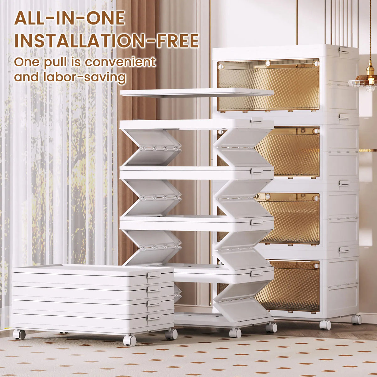 1/2/3/4/5 Layer Folding Storage Cabinet Storages Cabinet Waterproof Dustproof With Swivel Wheel Kitchen Bedroom Living Room