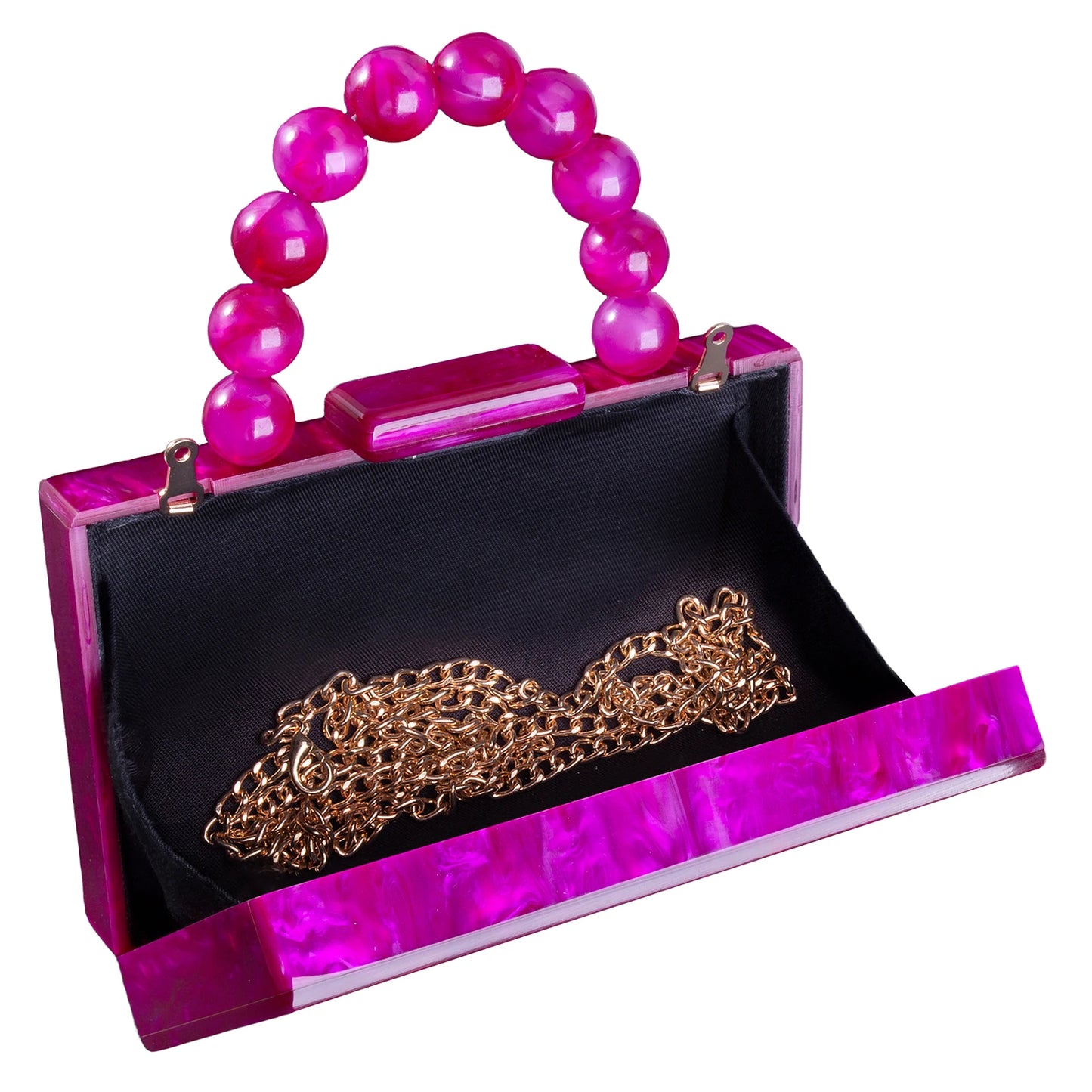 Marble Acrylic Beading Box Clutch Luxury Evening Bag With Chain Strap