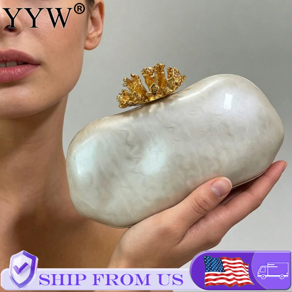 Acrylic Alloy Flower Shell Shoulder Bag For Women Evening Clutch
