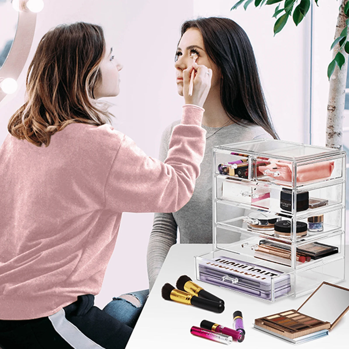 5-Tier Clear Makeup Organizer with 6 Drawers, Large Capacity Cosmetic Storage Case for Vanity Bathroom Dorm Desk, Skincare Jewelry Holder, Space Saver