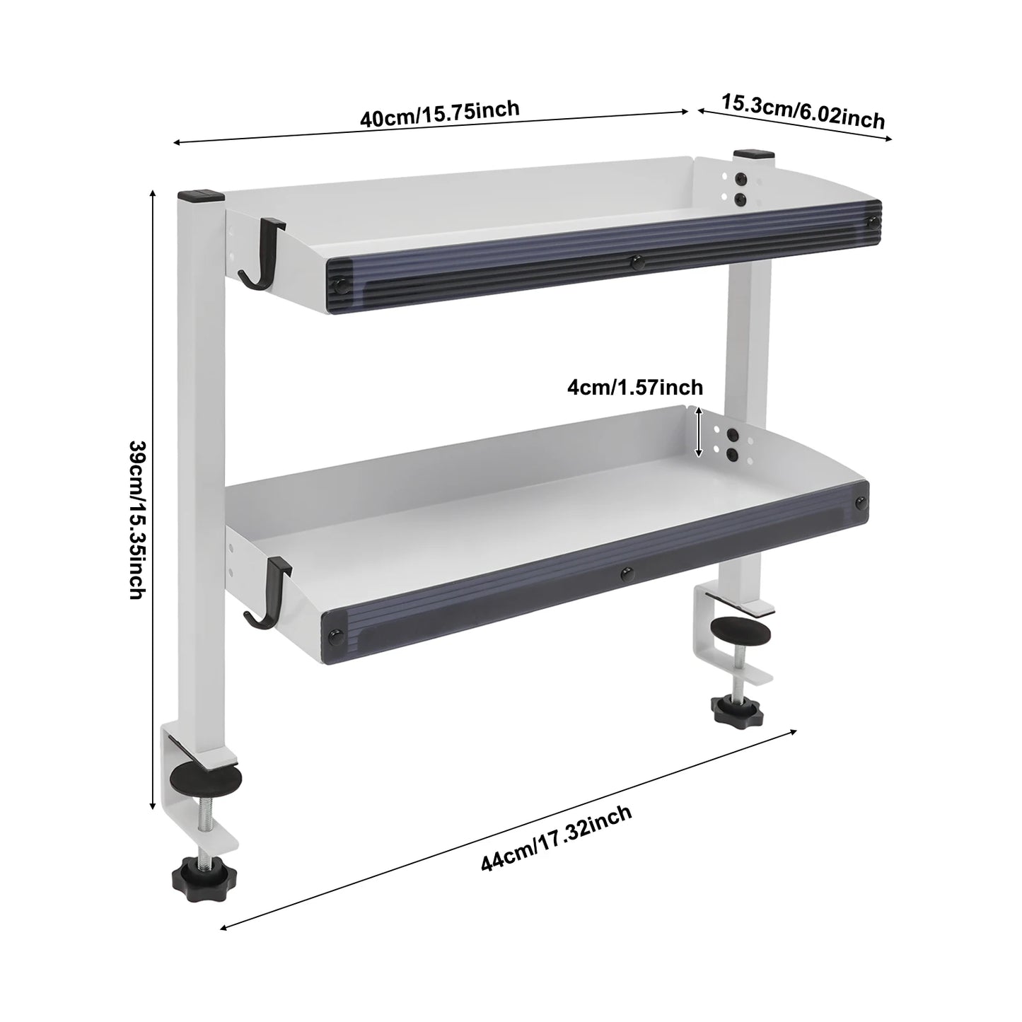 2-Tier Clip-on Desk Shelf Adjustable Storage Tray Space-saving Table Holder for Offices, Bedrooms, Living Rooms Black/White