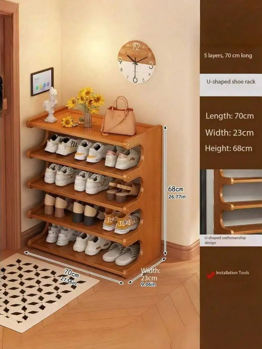 1-piece 5-6-tier space-saving bamboo freestanding multifunctional ultra-easy-to-assemble natural shoe rack storage shelf, suitable for entryway, wardrobe, hallway, bedroom, home decor, desktop storage shoe rack unit