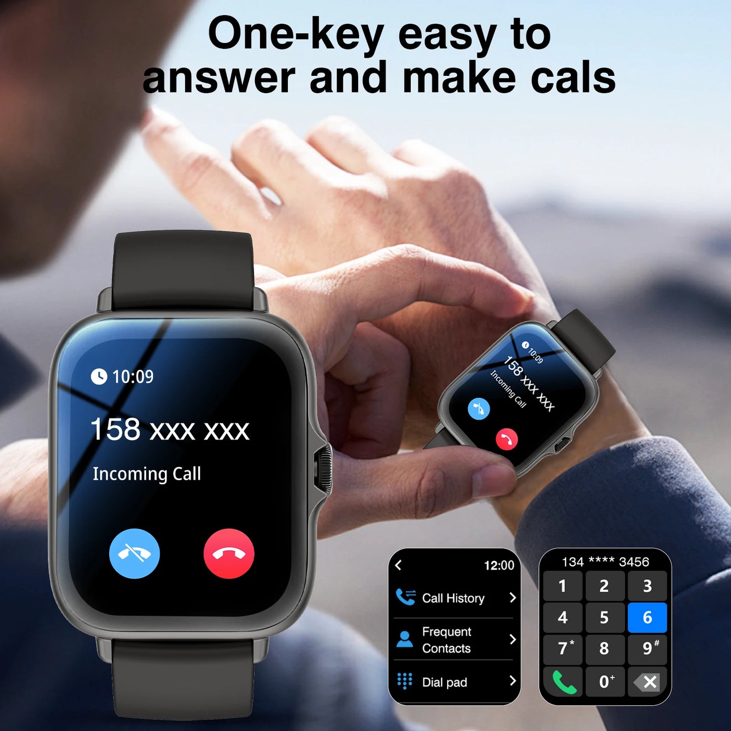 1.83" Full Screen Touch Screen Outdoor Sports Smart Watch for Men/Women,Wireless Calling/receiving, Multiple Sports Modes,Message Notifications,Suitable for Android & IPhone,  Ideal As A Gift