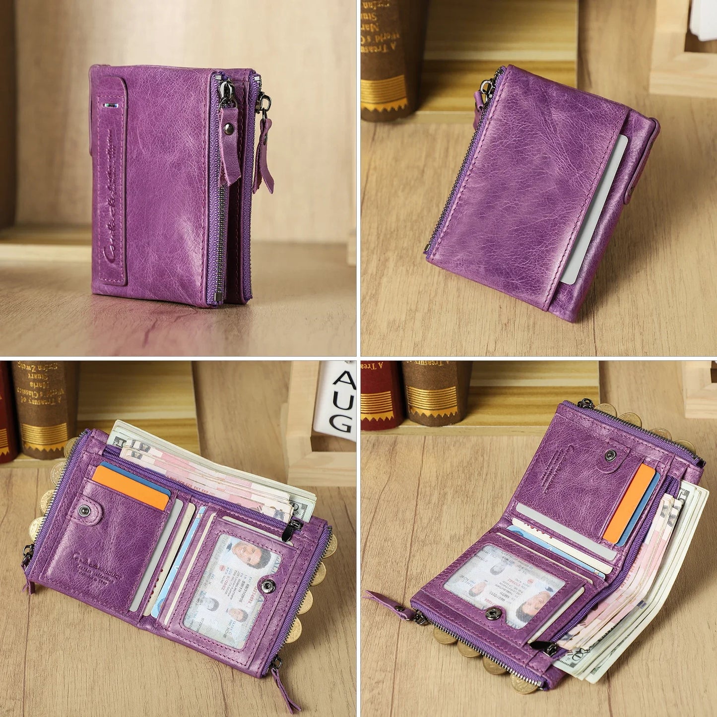 Genuine Leather Short Wallet Card Holder Money Clip Unisex