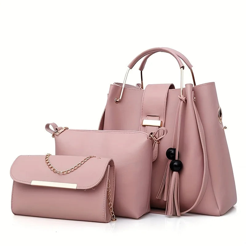 PU Leather Women Tote Bag Set Shoulder Crossbody Messenger Clutch