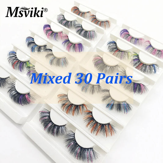 Fast Shipping Ombre Rainbow Mink Lashes 18-22MM Colored Party Mink Eyelashes Box Package 5D 3D Glitter Fake Eyelashes Makeup
