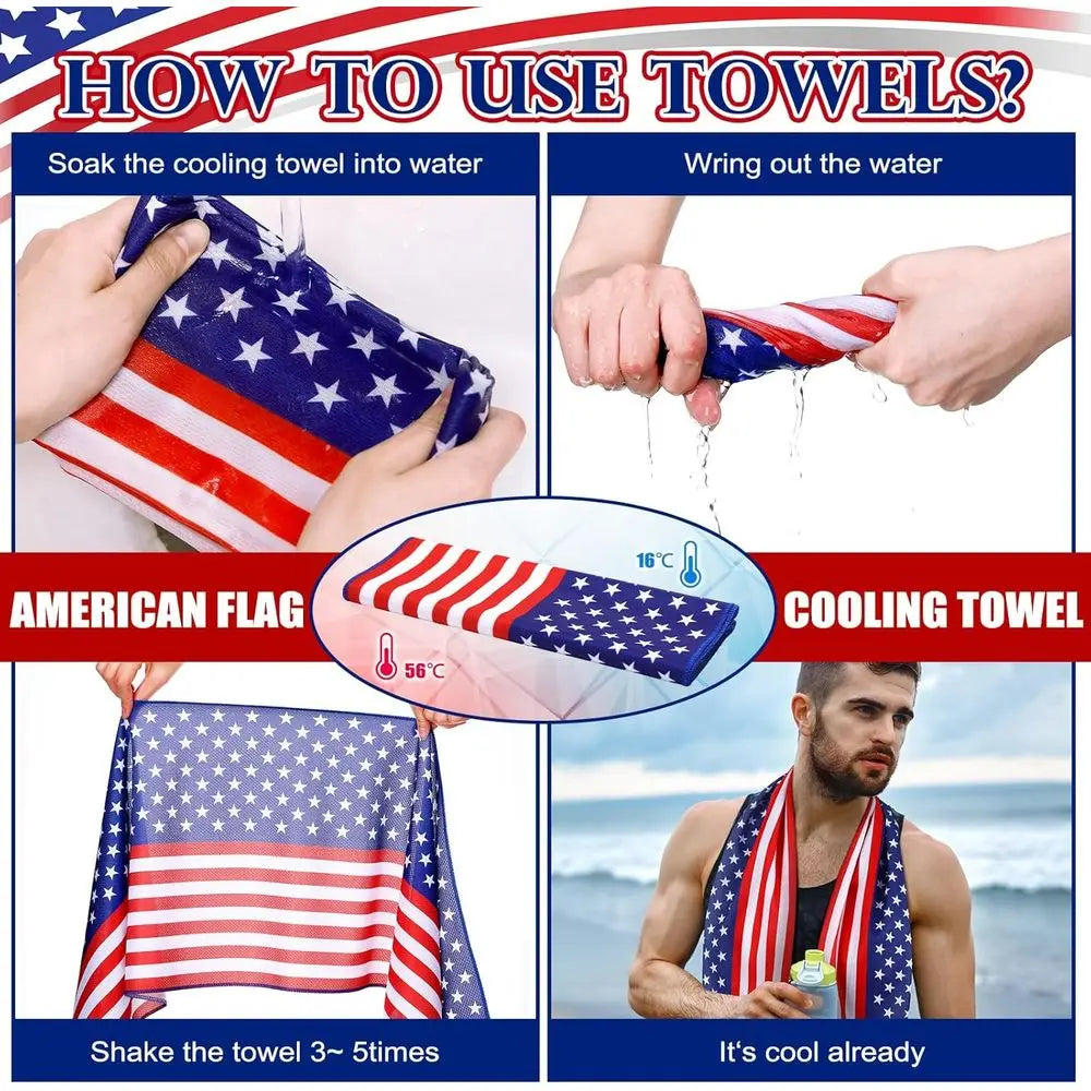Patriotic Cooling Towel Set, 250th Anniversary, 40 x 12, Red White Blue, Ideal for 4th of July Celebrations