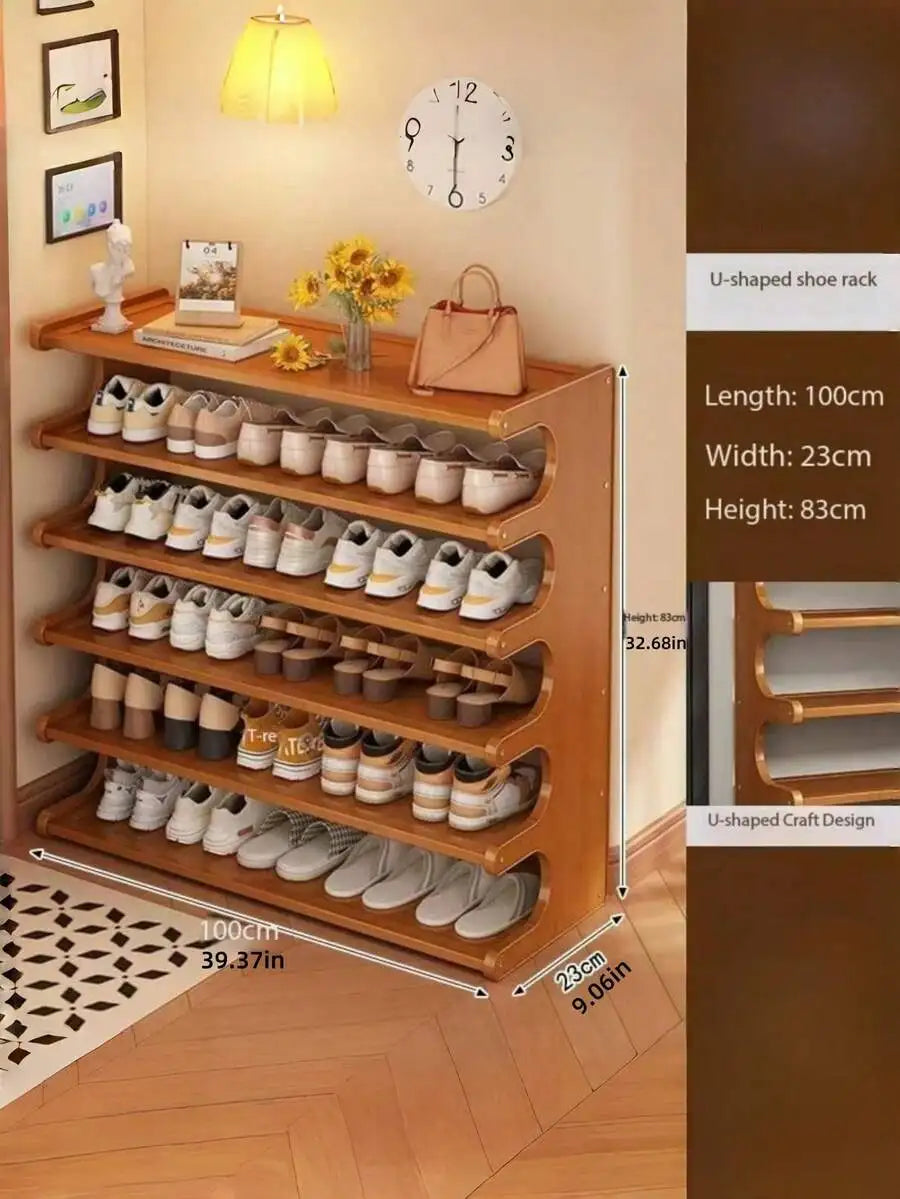 1-piece 5-6-tier space-saving bamboo freestanding multifunctional ultra-easy-to-assemble natural shoe rack storage shelf, suitable for entryway, wardrobe, hallway, bedroom, home decor, desktop storage shoe rack unit