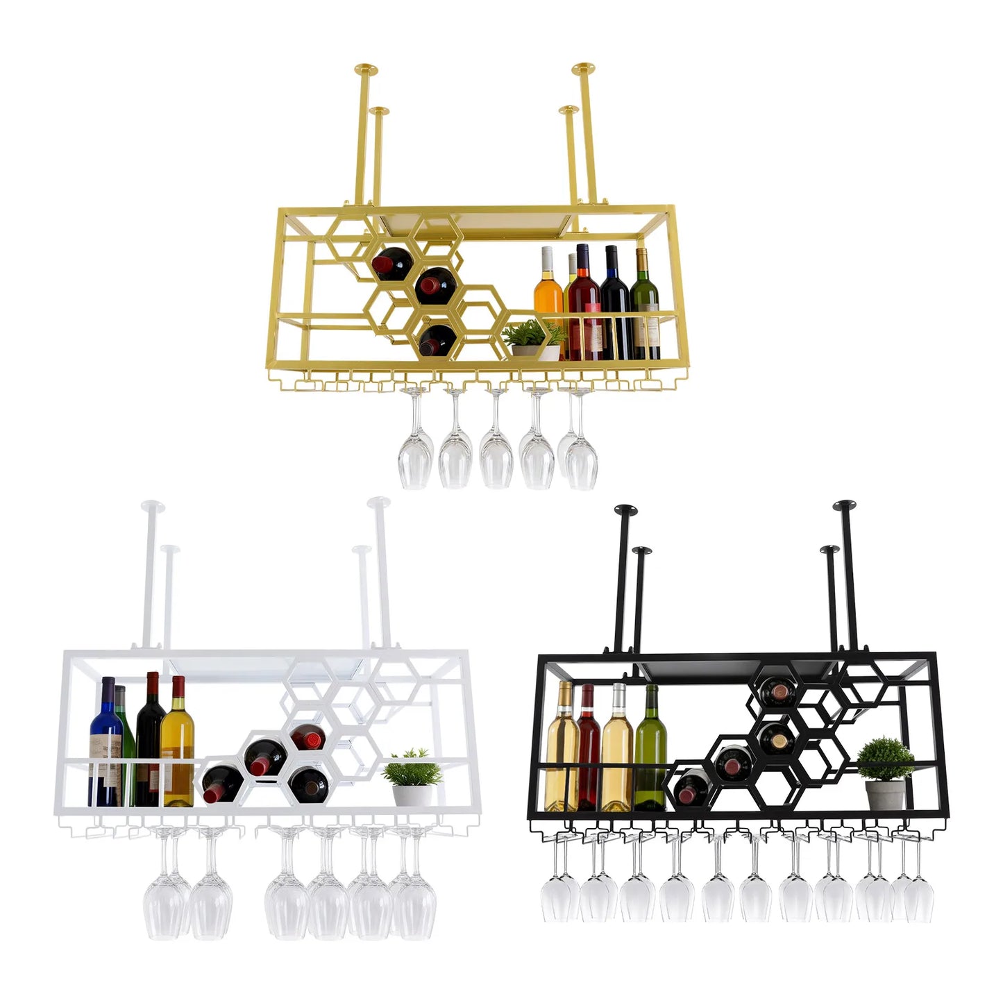 2-Tier Hanging Wine Rack, 150lbs Load Capacity Ceiling Wine Storage Shelf, Honeycomb Structure Suspended Wine Bottle Holder For Homes, Hotels, Wineries
