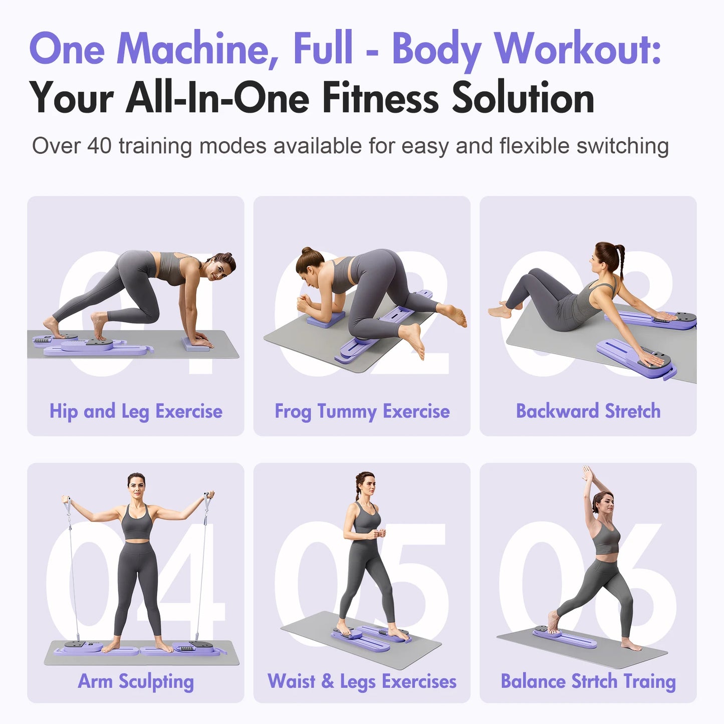 Portable Pilates Reformer Board With Resistance Bands And LCD Display