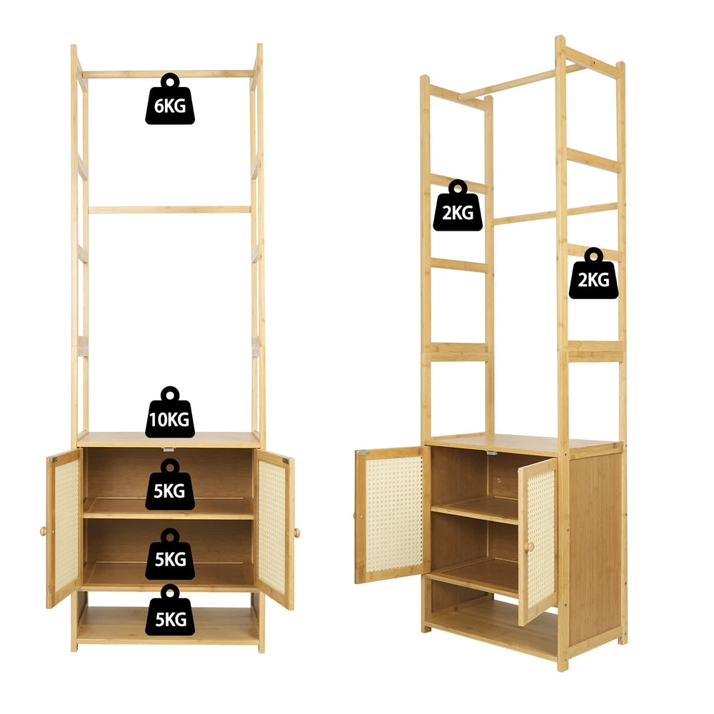 Free Standing Bamboo Clothes Rack Garment Coat Stand Shoe Storage Cabinet Shelf