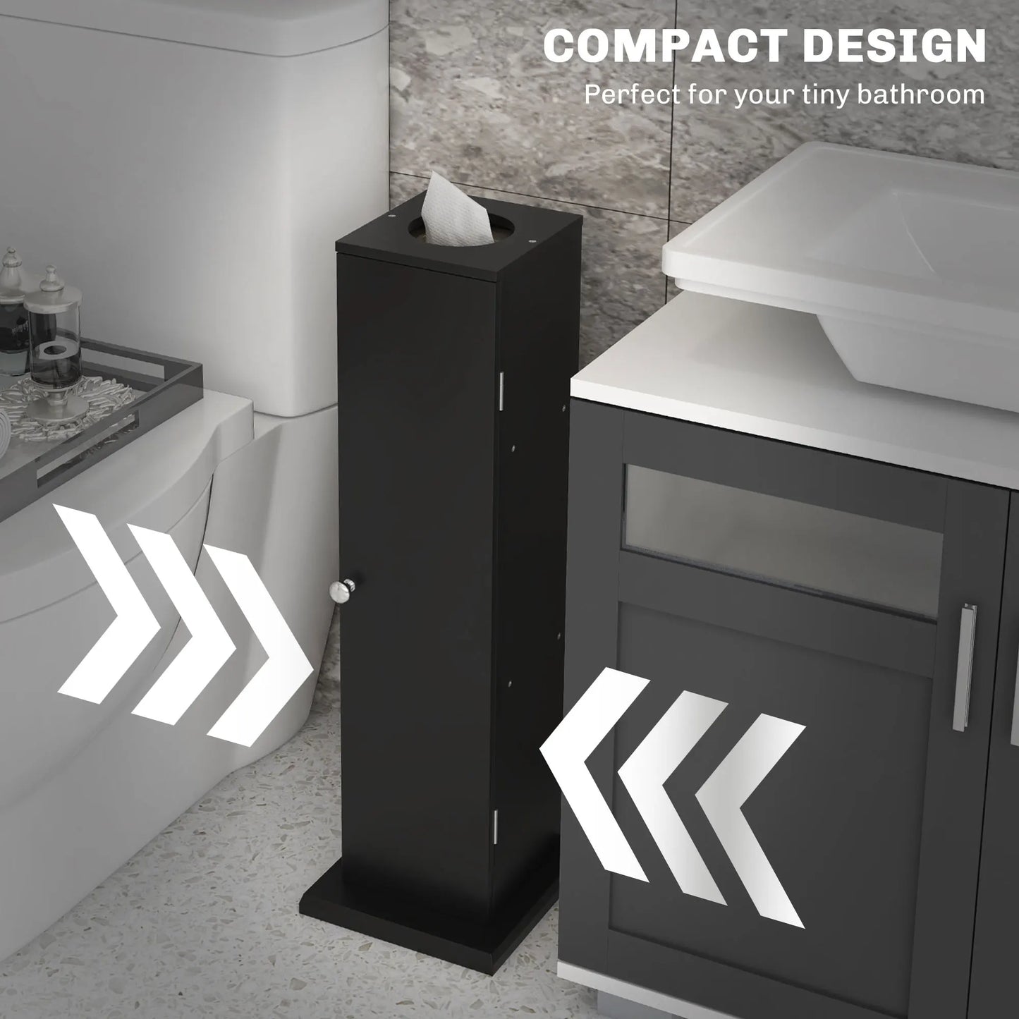 Homcom Toilet Paper Cabinet, Small Bathroom Corner Floor Cabinet with Doors and Shelves, Slim Storage Bathroom Organizer, Black