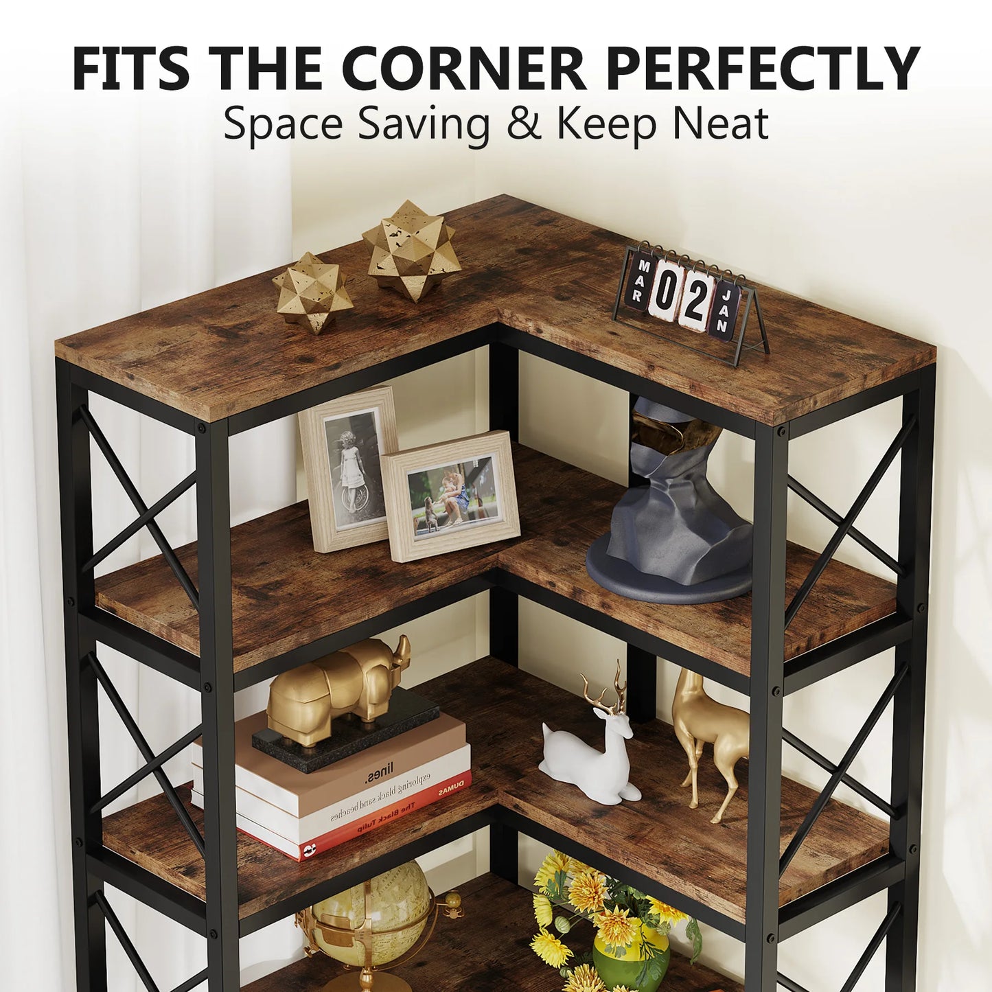 Tribesigns 7-Shelf Corner Bookshelf,Large Modern Corner Bookcase, 7-Tier Tall Corner Shelf Storage Display Rack with Metal Frame
