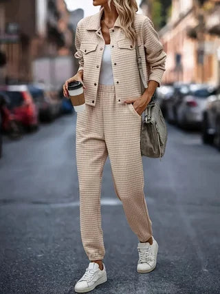 Women's Gingham Plaid Two Piece Set With Cropped Jacket Joggers