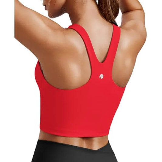 Women's High Neck Racerback Padded Longline Sports Bra For Yoga