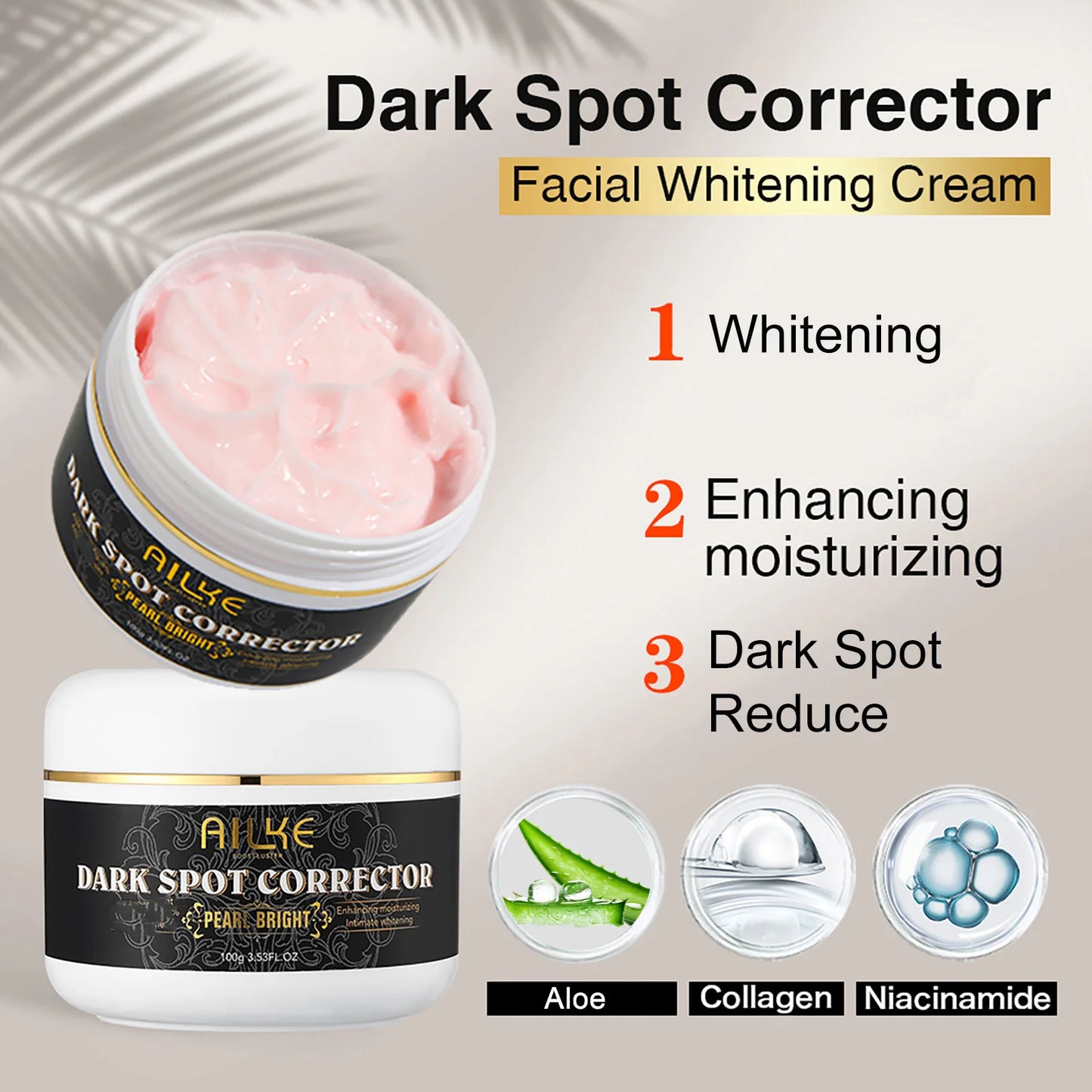 AILKE Dark Spots Corrector Pearl Bright Cream, Reduce Hyperpigmentation, Whitening, For Face, Body, Even Skin Tone, 100ml