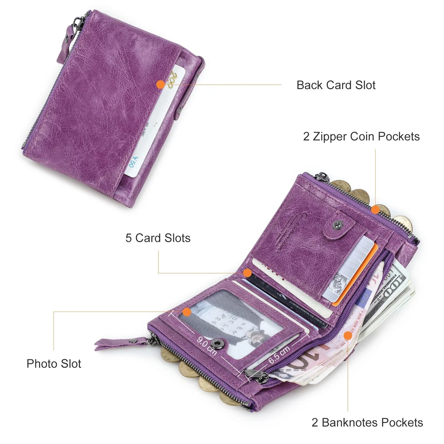 Genuine Leather Short Wallet Card Holder Money Clip Unisex