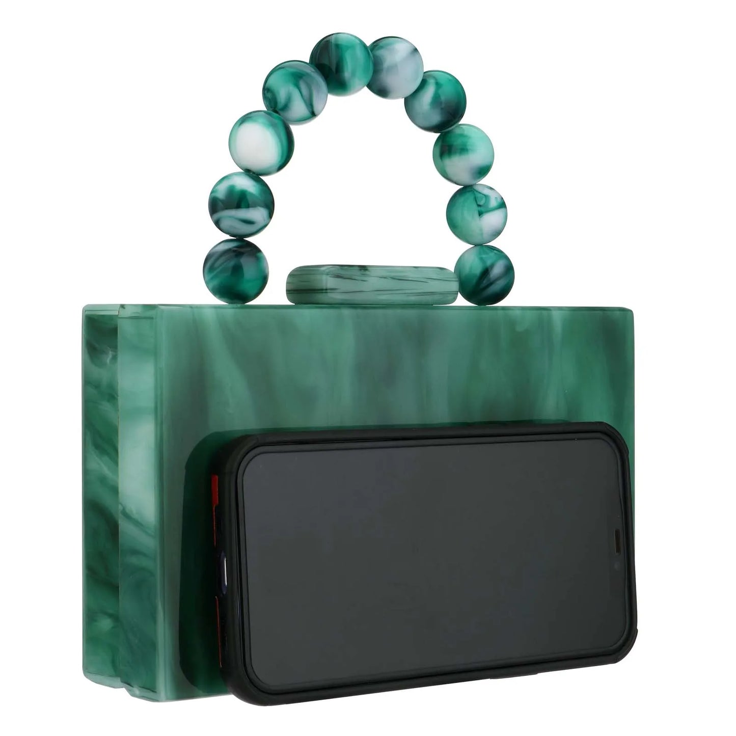 Marble Acrylic Beading Box Clutch Luxury Evening Bag With Chain Strap
