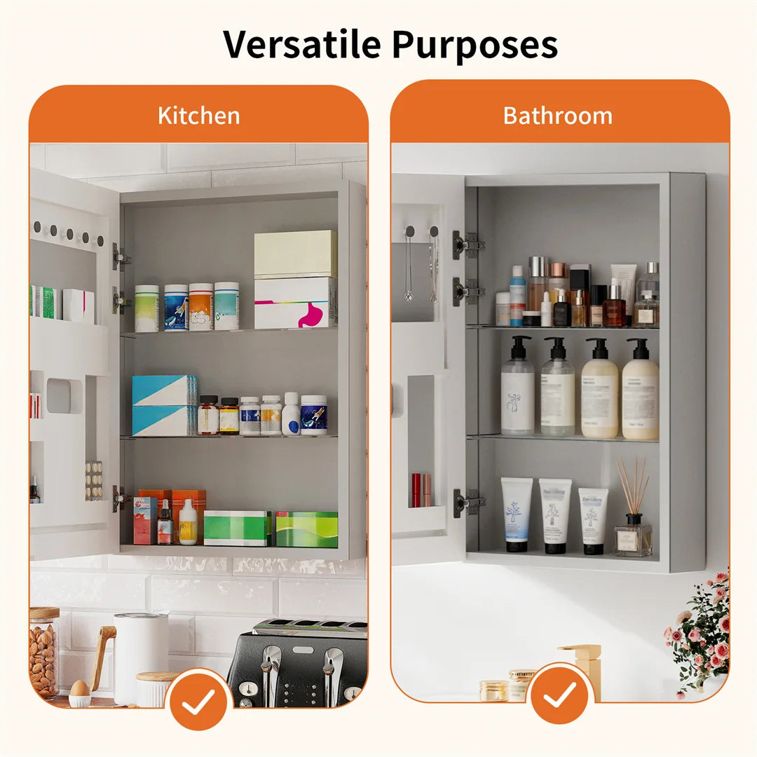 LUVODI Wall Mounted Bathroom Medicine Cabinet Luxury Single Door Open Vanity Storage with Mirror 500x700mm Size